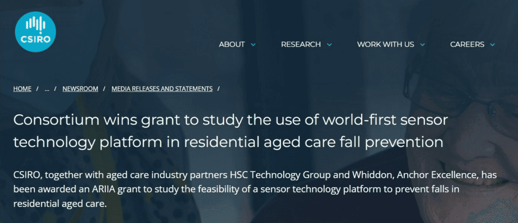 Consortium wins grant to study the use of world-first sensor technology platform in residential aged care fall prevention